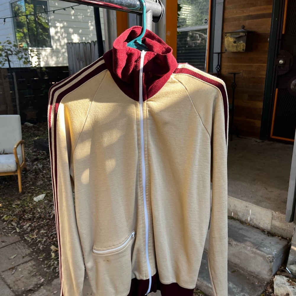 adidas Beige and Burgundy Varsity Jacket